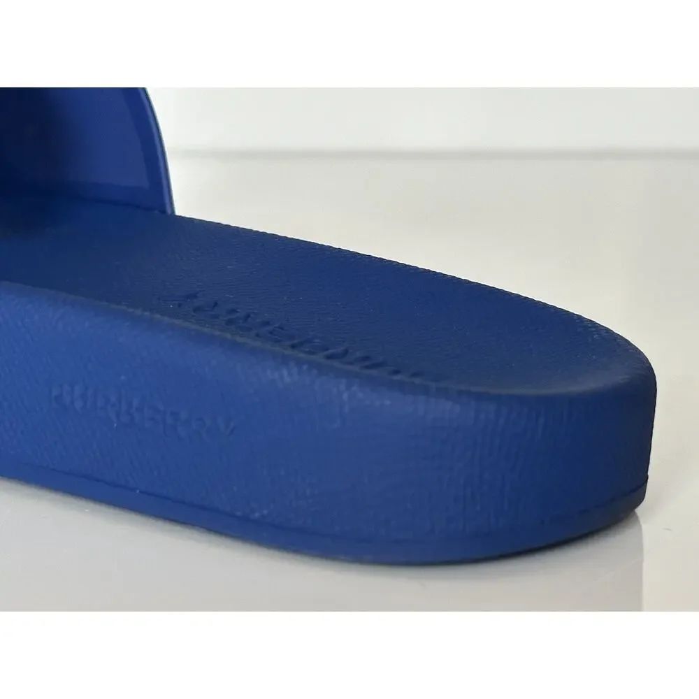 NIB $420 Burberry Eyelet Men’s Furley Royal Blue Slide Sandals 11 US 8049674 IT